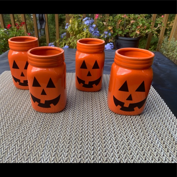 Ashland Other - NWT 4 Orange Pumpkin Decorated Ceramic Jars